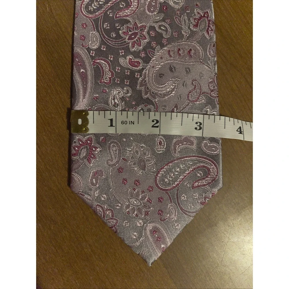 Geoffrey Beene Neck Tie Men Metallic Pink Paisley Wedding Business Resort Dinner
